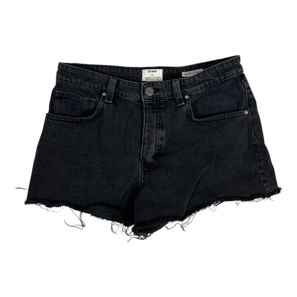 Cotton On Shorts Womens 30 Black Original Cut Off Denim Raw Hem Fringe Casual